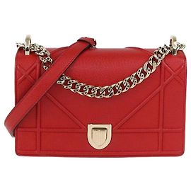 Christian Dior Red Leather Small Diorama Flap Bag Red