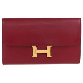 Hermès Hermes Rouge H Swift Leather Constance long Wallet Red