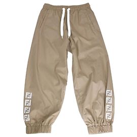 Autre Marque Fendi Kids Beige Blend Cotton Side FF Jogger Pants Beige