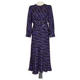 Midi-Kleid aus schwarzer/lila Seide mit Knopfdetails von Sandro Schwarz Lila