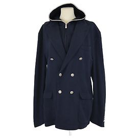 Autre Marque Giacca con cappuccio in cotone blu navy a un solo bottone e pannello frontale con zip Eleventy Blu navy