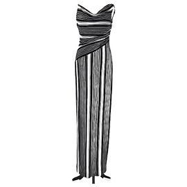 Vestido maxi asimétrico de raschel a rayas negro/blanco de algodón Missoni Negro Blanco