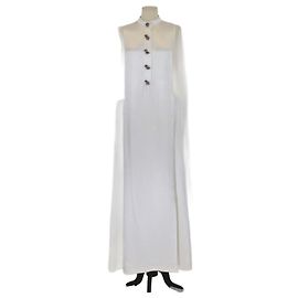 Maxikleid ohne Ärmel aus ivory Seidensatin mit Kristalldetails von Lanvin Roh