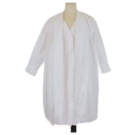 Robe midi drapée texturée à rayures en coton blanc Loewe Blanc