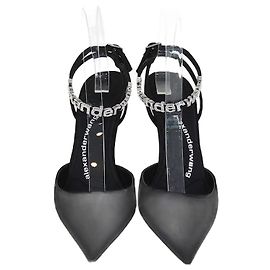 Alexander Wang Black Fabric Delphine 105 Logo Strap Pumps Black