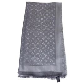 Louis Vuitton Metallic Grey Blend Silk Monogram Classic Shawl Other