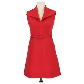 Vestido mini sem mangas de lã vermelha com cinto Christian Dior Vermelho