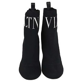 Valentino Schwarze Strickstoff VLTN Stiefeletten Schwarz