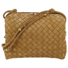 Bottega Veneta Tan Intrecciato Suede Medium Loop Camera Bag Beige