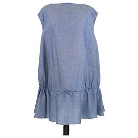 Alaïa Robe Mini Ruchée en Chambray de Coton Mélangé Bleu Alaia Bleu