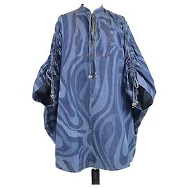Emilio Pucci Vestido Kaftan de Denim Azul con Estampado Marmo Pucci Azul