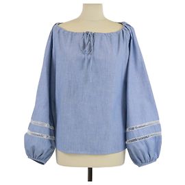 Chloé Chloe Washed Blue Cotton Long Sleeve Chambray Blouse Other