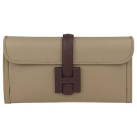 Clutch Jige Elan 29 em couro Swift Bege Marfa/Ebano da Hermès Bege Damier ebene
