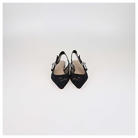 Sapatilhas J'Adior Slingback em malha preta com bordado Chardons Christian Dior Preto