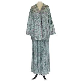 Set camicia a maniche lunghe e gonna in seta floreale GG stampata rosa/verde di Gucci Rosa Verde