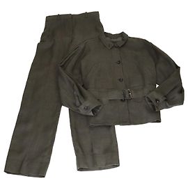 Conjunto de jaqueta e calça com cinto em mistura de linho e lã cinza escuro Loro Piana Jaylon Cinza antracite
