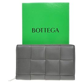 Bottega Veneta Cassette Zip Around Wallet Maxi Intrecciato Leather Long Brown
