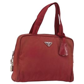 Prada Tote Zip Around Tessuto Medio Rosso