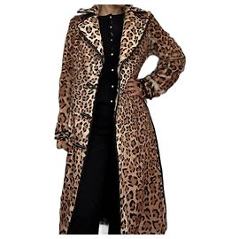 No Brand Natural fur coat dyed in a leopard pattern Brown