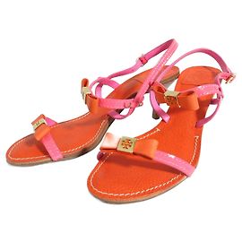 Tory Burch Leather Strap Sandals Pink Orange
