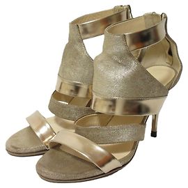Jimmy Choo Leather Stiletto Gladiator Sandals Golden