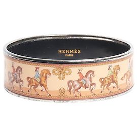 Hermès Emaille-Armband mit braunem Pferdemotiv Braun