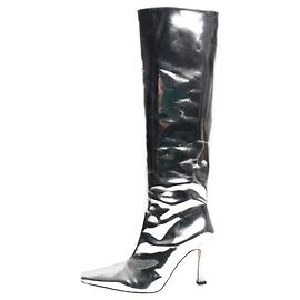 Staud Chrome Cami Lederstiefel bis zum Knie - Größe EU 39 Silber