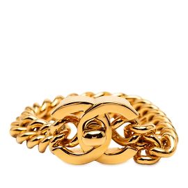 Pulsera de cadena con cierre giratorio chapada en oro Chanel Dorado