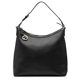 Gucci Schwarze Leder GG Charm Tote Schwarz