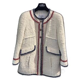Chanel Tweed Coat White Silk Lining White