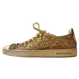 Louis Vuitton FrontRow Sneakers Gold Sequins Beige Golden
