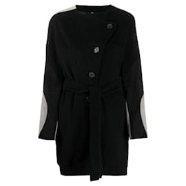 Helmut Lang Black Wool Coat - 2000s Black Beige Sand