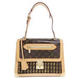 Bolso de mano con cremallera de tweed Monogram Louis Vuitton M92821 Castaño