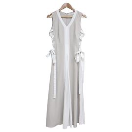 Autre Marque Vestido bicolor plisado con cinta lateral Snidel Blanco Beige