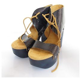 Jil Sander Navy Crack Leather Lace Up Sandals Blue Navy blue