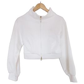 Autre Marque And Couture Embroidered ZIP Cardigan Pullover Sweat Jacket White Eggshell
