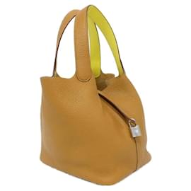 Bolsa Hermès Picotin Lock Eclat MM Marrom Dourado