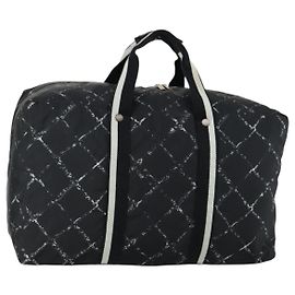 Chanel Travel Line Boston Bag Printed Nylon Medium Black