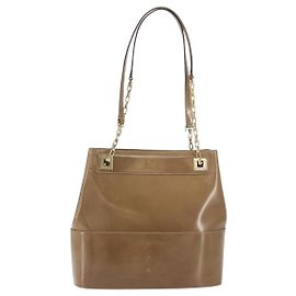 Salvatore Ferragamo Vintage Chain Patent Leather Beige