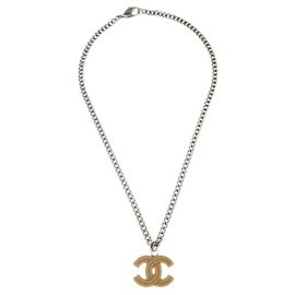 Pendente Chanel Vintage CC in metallo Argento
