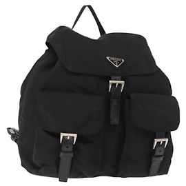 Prada Rucksack mit doppelter Fronttasche Tessuto Medium Schwarz