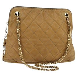 Bolsa de Ombro CHANEL em Couro de Cordeiro Marrom com Corrente Dourada CC Auth bs30600 Marrom Dourado