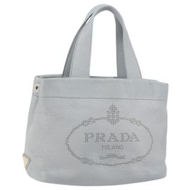 PRADA Petit Sac Tote Cuir Perforé Gris Or Auth bs30580 Marron Doré