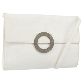 Céline CELINE Shoulder Bag Leather White Silver Auth 142865 Silvery White