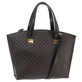 Céline CELINE Macadam Canvas Tote Bag aus PVC-Leder 2-Wege Schwarz Gold Auth 142799 Preto Dourado