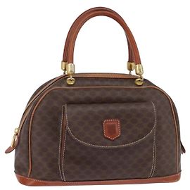 Céline CELINE Macadam Canvas Hand Bag PVC Leather Brown Gold Auth BA6456 Brown Golden