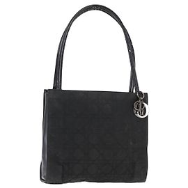 Christian Dior Canage Shoulder Bag Nylon Black Silver Auth 144646 Black Silvery