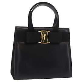 Borsa a mano Vala in pelle nera e oro Salvatore Ferragamo Auth 148890 Nero D'oro
