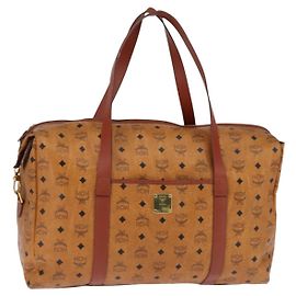 Borsa Boston MCM Logogram Vicetos in pelle PVC marrone e oro Auth gh882 Marrone D'oro