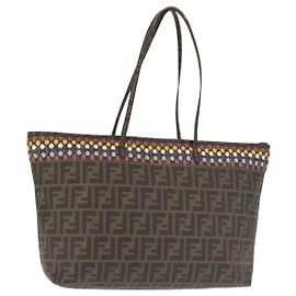 FENDI Zucca Canvas Tote Bag Black Brown Auth 144917 Brown Black